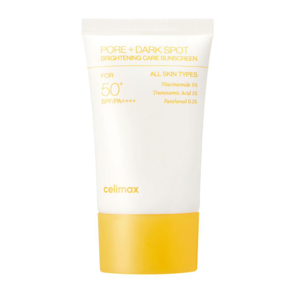 Celimax Pore+Dark Spot Brightening Care Sunscreen SPF50+ PA++++ – kevyt korealainen aurinkovoide, jossa on niasiiniamidia ja traneksaamihappoa kirkkaammalle ja tasaisemmalle iholle
