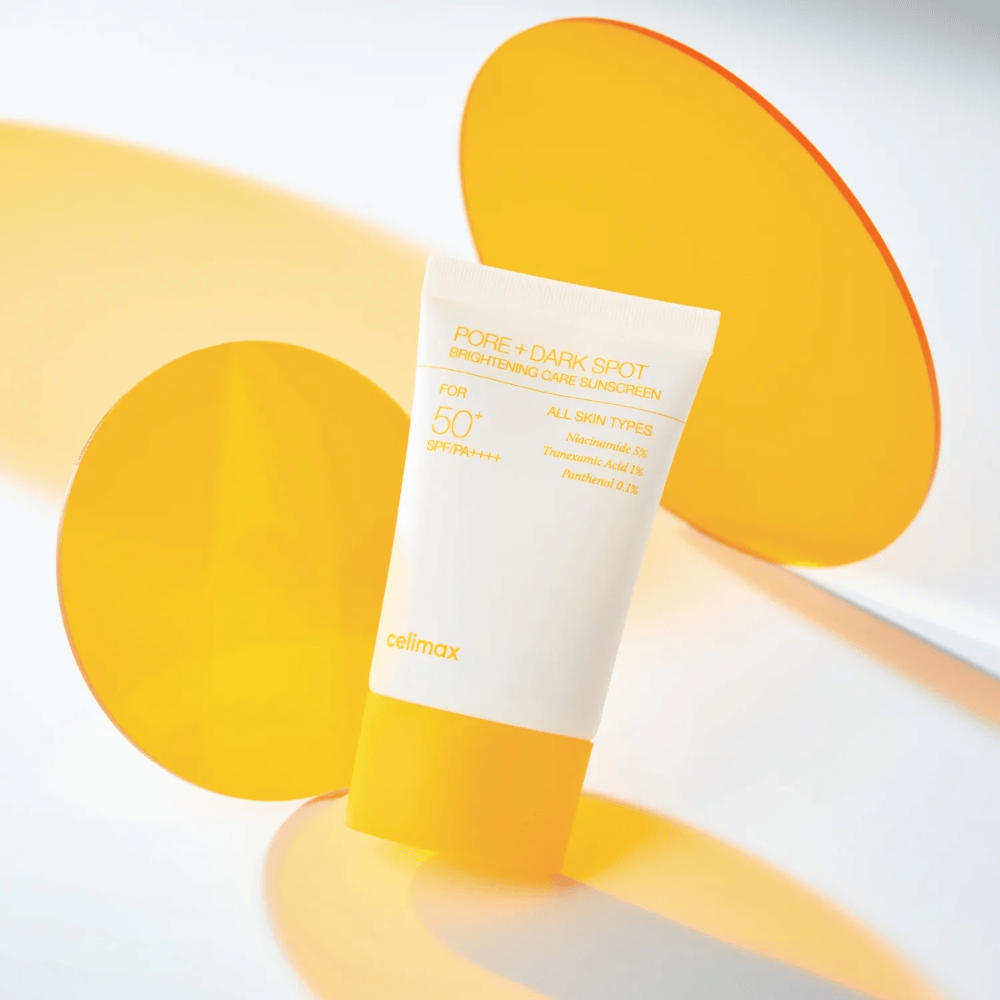 Celimax Pore+Dark Spot Brightening Care Sunscreen SPF50+ PA++++ niasiiniamidi 5% ja traneksaamihappo 1% – kirkastava korealainen aurinkovoide pigmenttiläiskiä ja suuria ihohuokosia vastaan