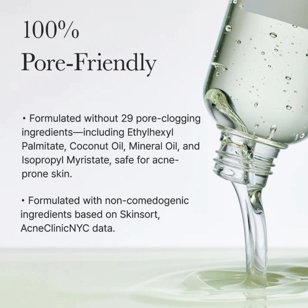 Lähikuva Arencia Pore Melt Mochi Cleansing Oil kaadettuna, näyttää kevyen öljykoostumuksen, joka emulgoituu nopeasti ja puhdistaa huokoset syvältä tukkimatta.