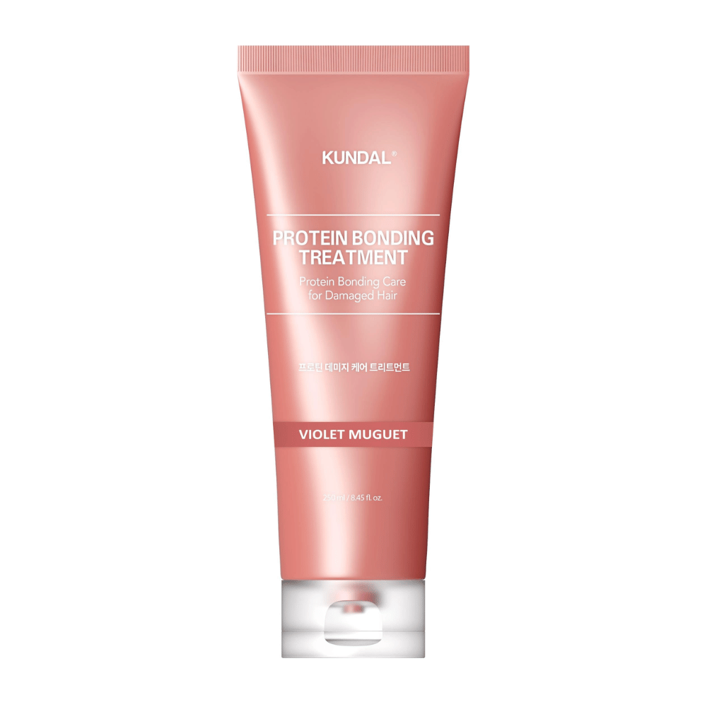 KUNDAL Protein Bonding Treatment Violet Muguet vaaleanpunaisessa tuubissa, 250 ml, vahingoittuneille hiuksille.