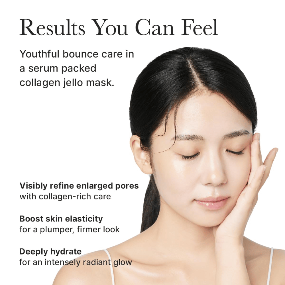 Tulokset Arencia Red Collagen Jello Mask – näkyvästi kiinteämpi iho, parantunut kimmoisuus, pienentyneet huokoset ja intensiivinen kosteutus hehkulla.