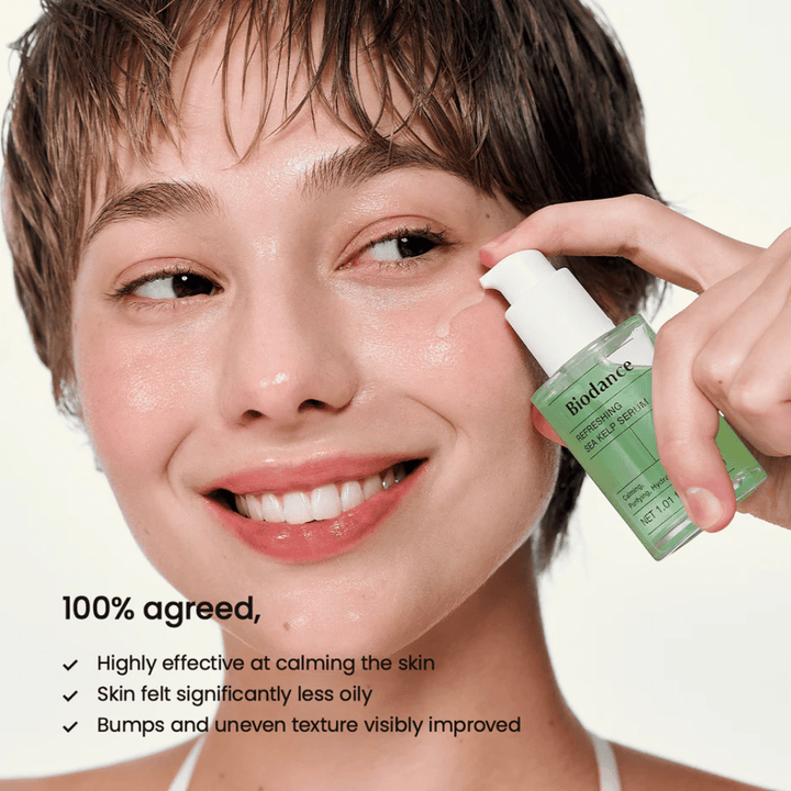 Malli levittää Biodance Sea Kelp Seerumi – tasapainottaa talia ja rauhoittaa herkkää ihoa.