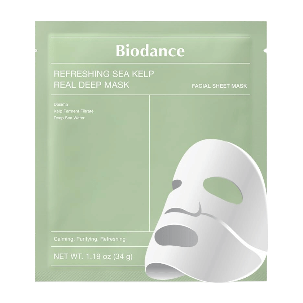 Biodance Refreshing Sea Kelp Real Deep Mask – rauhoittava ja kosteuttava kasvonaamio, jossa on fermentoitua merilevää ja syvänmeren vettä. Puhdistaa, tasapainottaa ja antaa iholle raikkaan hehkun.