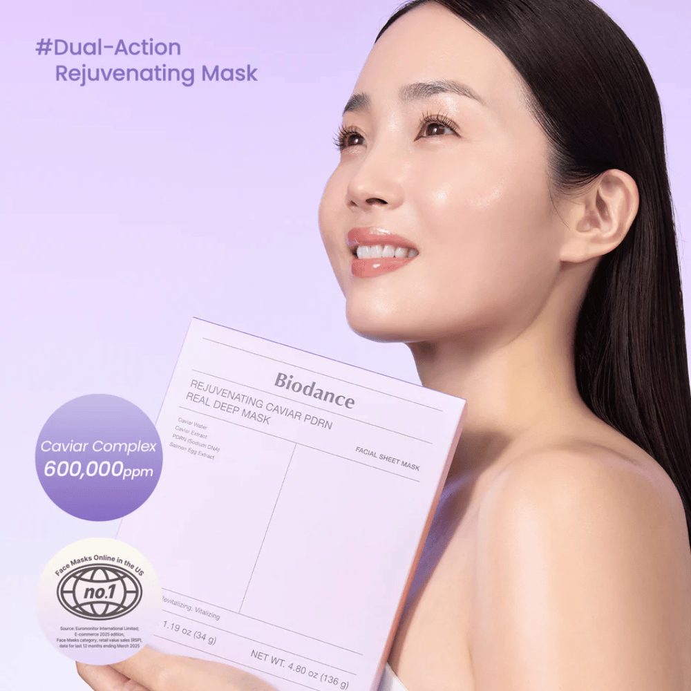 Tuotekuva Biodance Rejuvenating Caviar PDRN Real Deep Mask – violetti Sheet mask-pakkaus kaviaarilla, PDRN ja kosteuttavalla koostumuksella