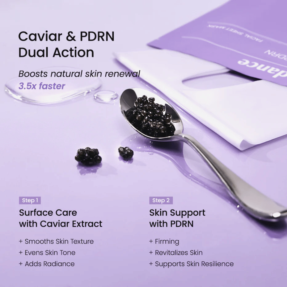 Kaviaari ja PDRN-ainesosat Biodance Rejuvenating Caviar PDRN Real Deep Mask, jotka vahvistavat ihon uudistumista ja tekevät ihosta kiinteämmän