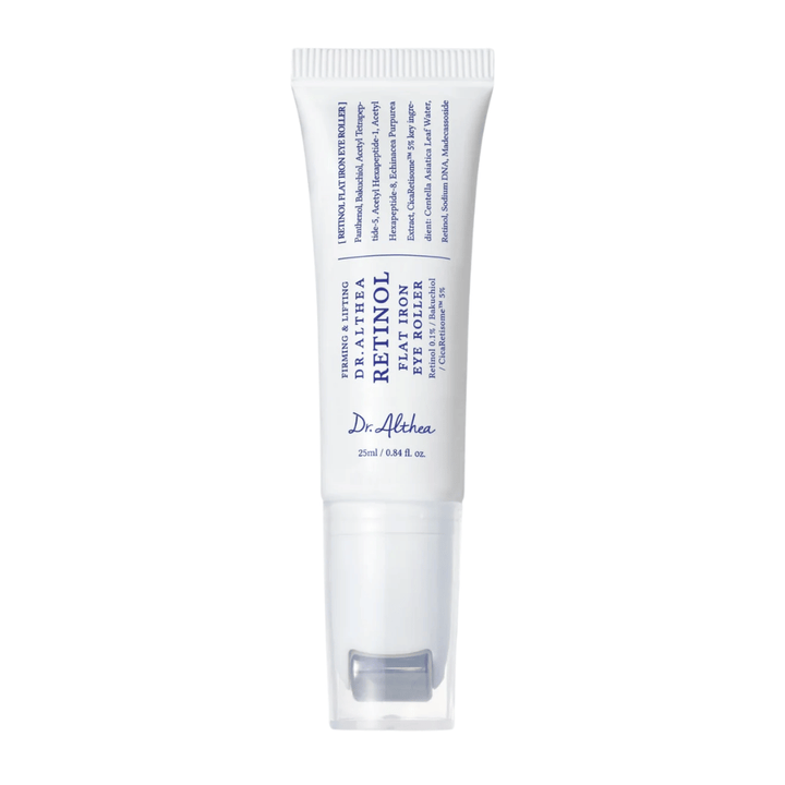 Dr. Althea Retinol Flat Iron Eye Roller – Silmänympärysseerumi retinolilla ja rulla-applikaattorilla, joka vähentää ryppyjä, tummia silmänalusia ja väsynyttä ihoa.
