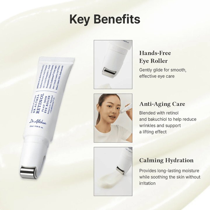 Dr. Althea Retinol Flat Iron Eye Roller metallirullalla viilentävän vaikutuksen, anti-age ominaisuuksien ja pitkäkestoisen kosteutuksen ilman ärsytystä.