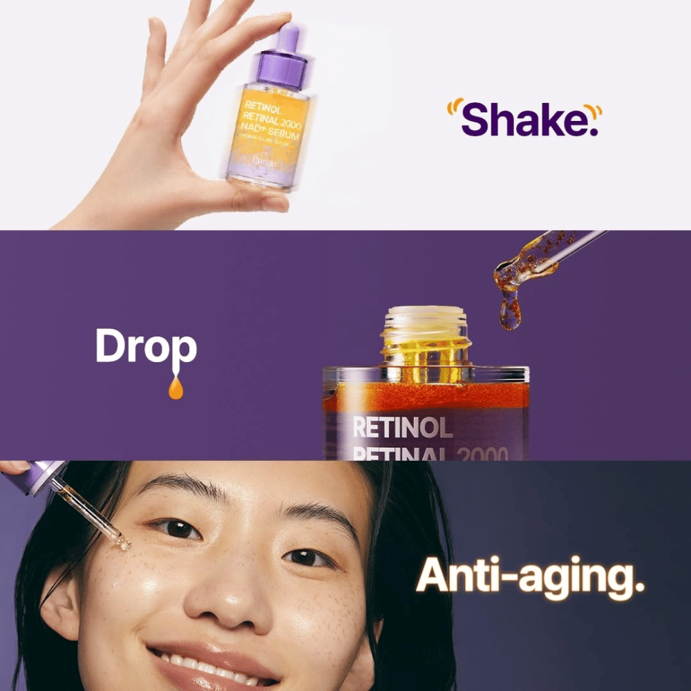 PURITO SEOUL Retinol Retinal 2000 NAD+ Serum – anti-age seerumi retinolilla ja retinalilla, joka levitetään pipetillä kiinteämmän ja tasaisemman ihon saavuttamiseksi.