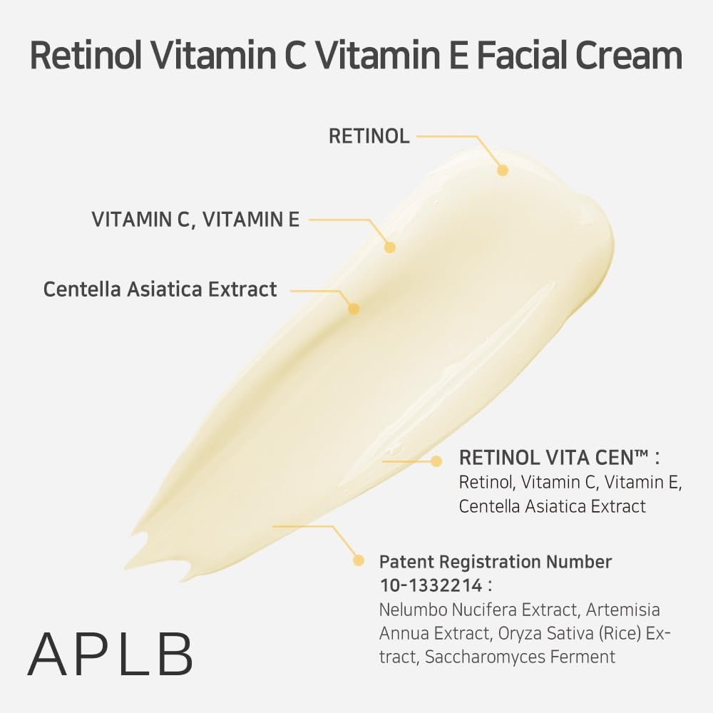 APLB Retinol Vitamin C Vitamin E Facial Cream retinolilla, C-vitamiinilla, E-vitamiinilla ja centellalla