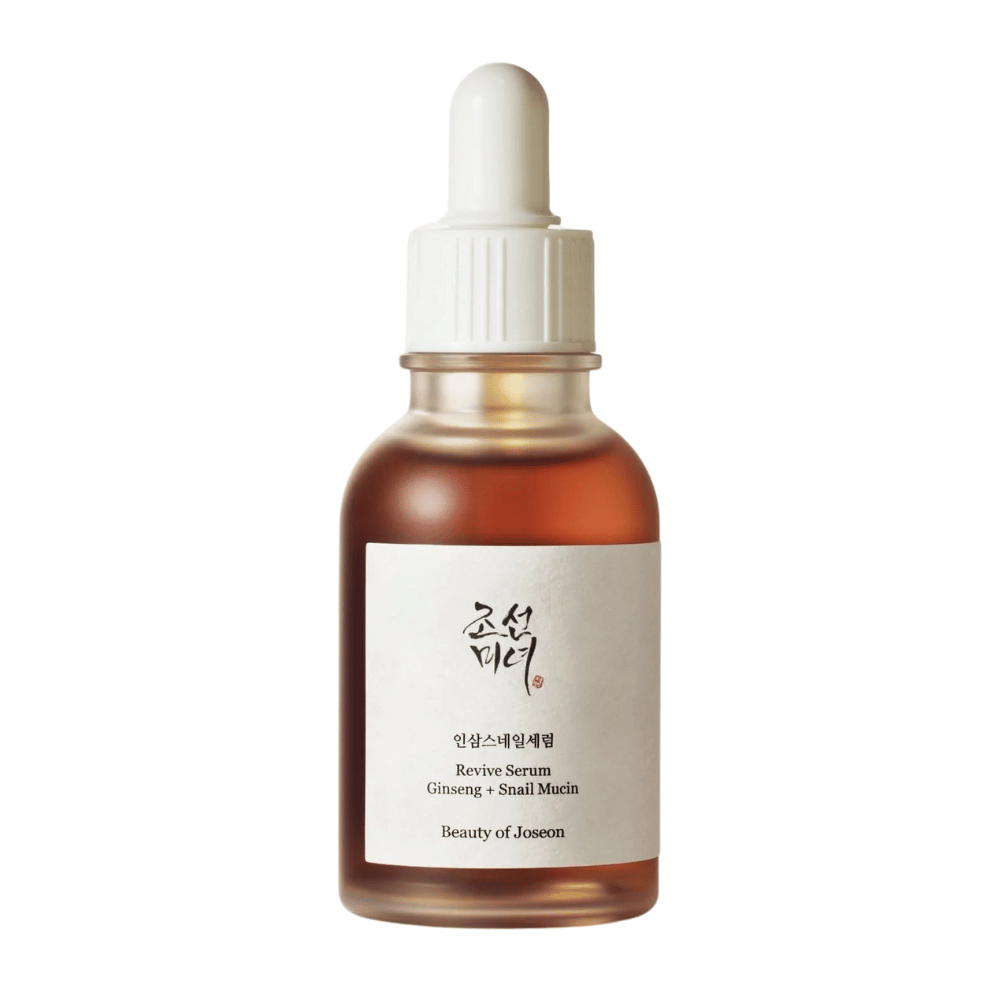 Tuotekuva Beauty of Joseon Revive Serum Ginseng + Etanaliimavesi ruskeassa lasipullossa – anti-age seerumi kiinteämmälle iholle.