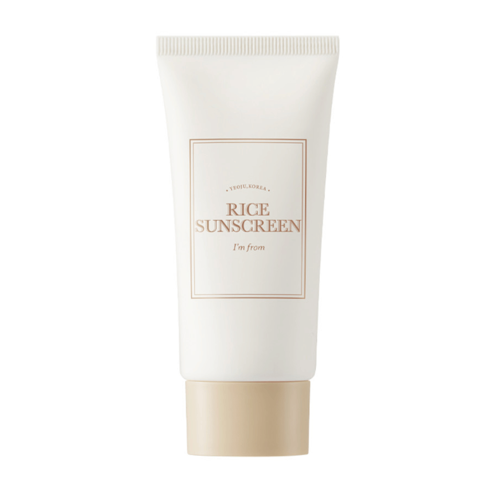 Tubi, jossa on "I'm from" Rice Sunscreen SPF50+ PA++++, aurinkovoide riisiuutteella.