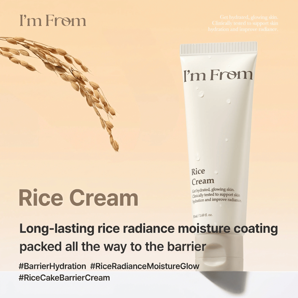 I'm From Rice Cream rikastettu Yeoju-riisillä, joka kosteuttaa, pehmentää ja antaa iholle luonnollista hehkua