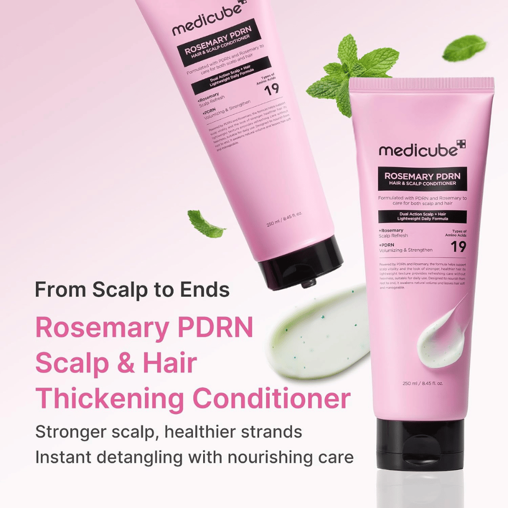 Medicube Rosemary PDRN Hair & Scalp Conditioner 250 ml, jossa on rosmariinia, PDRN ja aminohappoja vahvempiin ja terveempiin hiuksiin