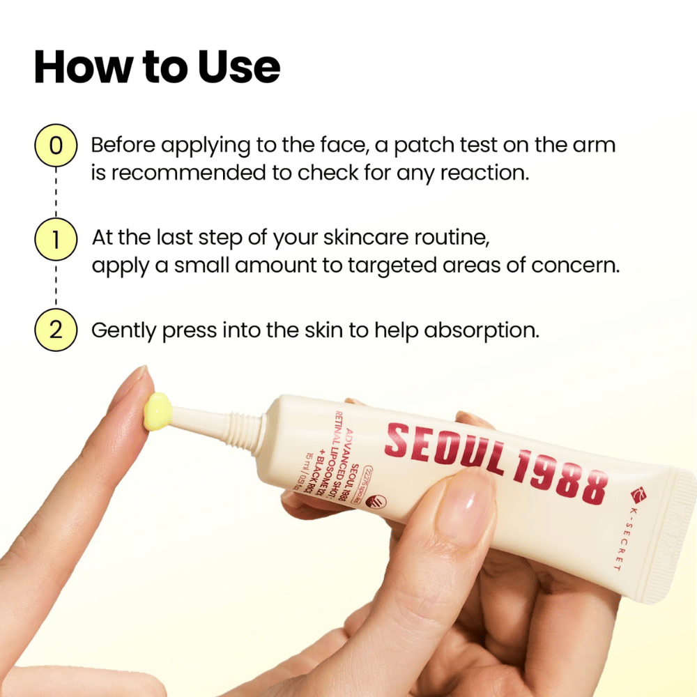 K-SECRET SEOUL 1988 Advanced Shot Retinal Liposome 12% + Black Rice – levitä retinalhoito ihonhoitorutiinin viimeisenä vaiheena.
