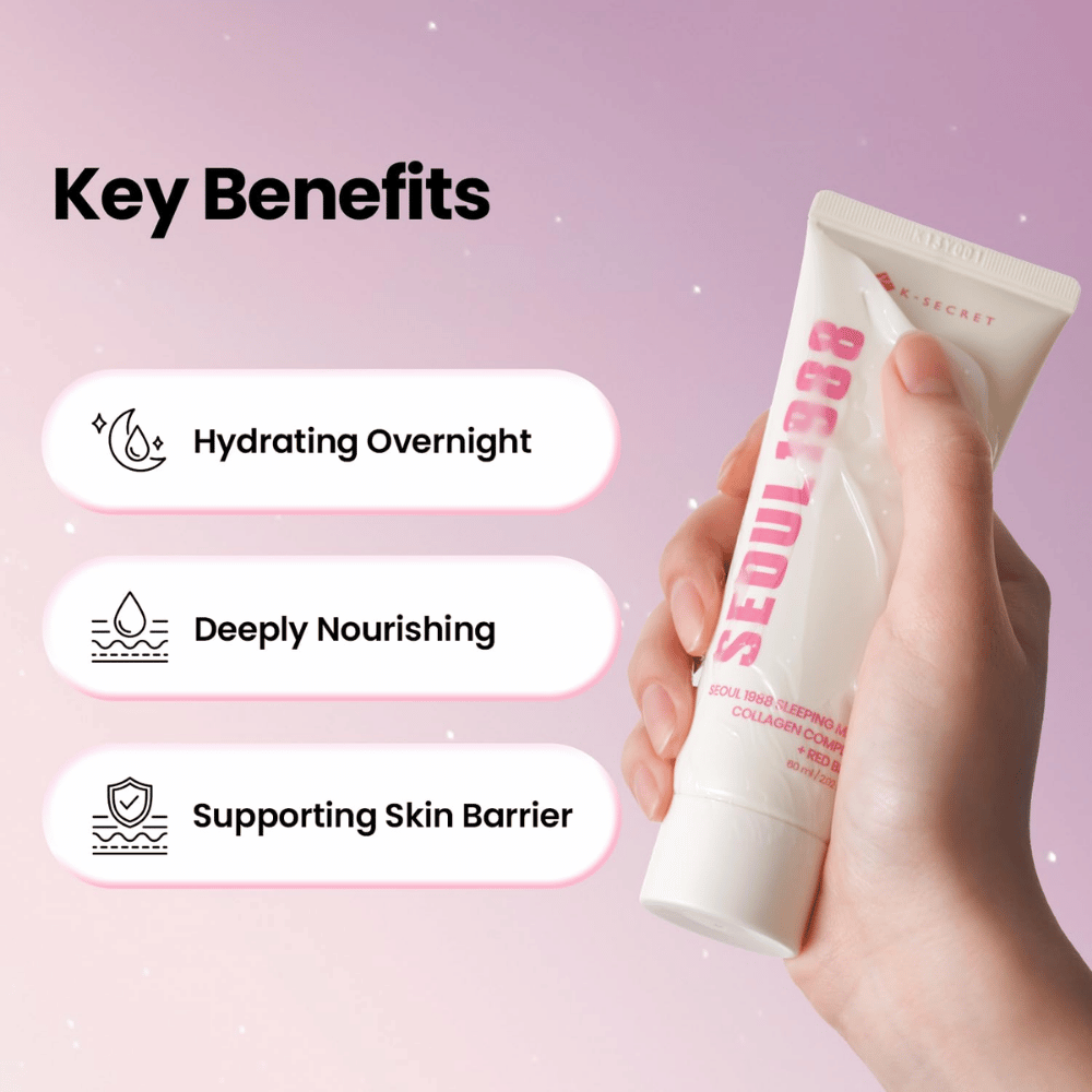 K-SECRET SEOUL 1988 Sleeping Mask – kosteuttava ja ravitseva yönaamio, joka auttaa vahvistamaan ihon suojamuuria.