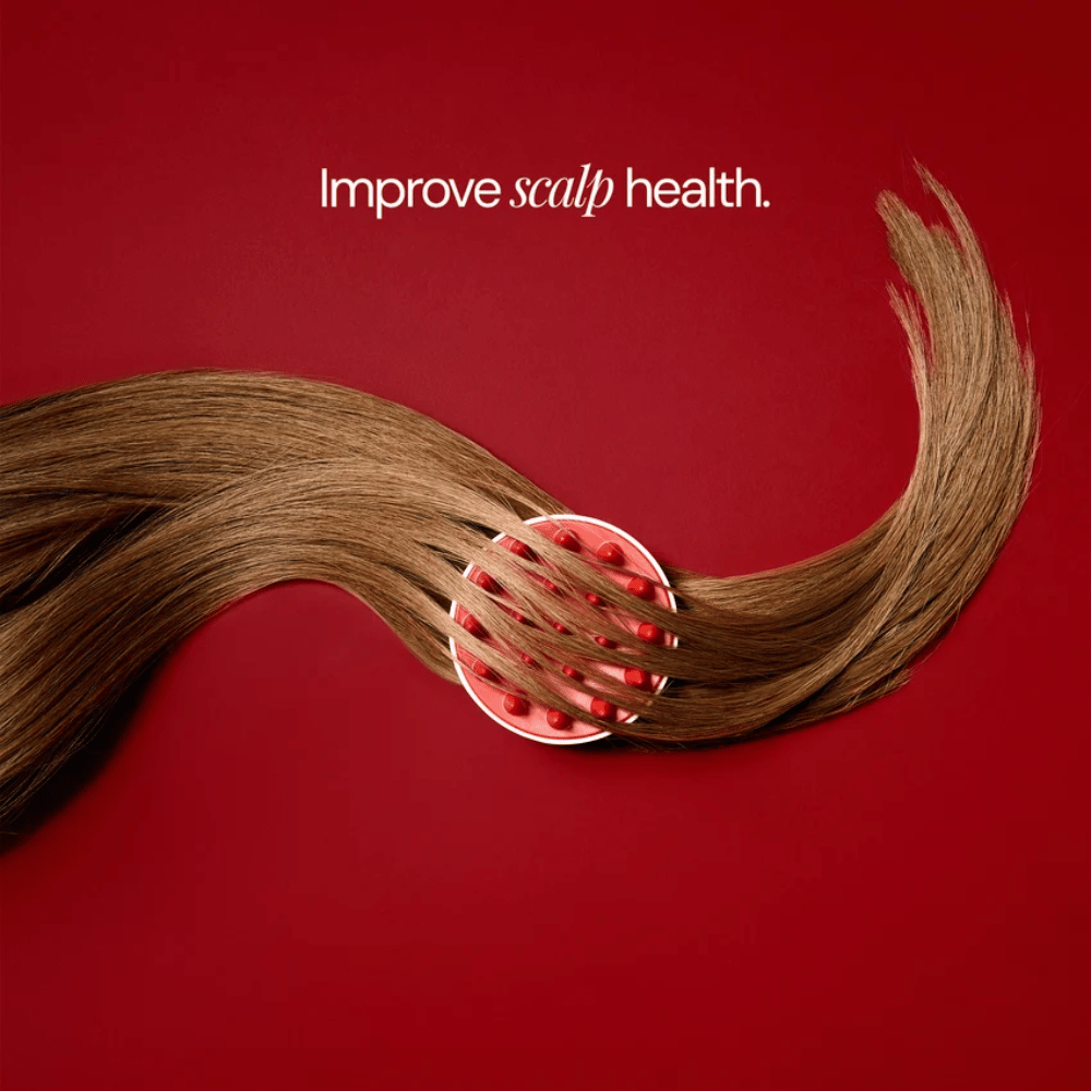 Scalp Massage Brush – punainen ja valkoinen hierontaharja silikonipiikeillä päänahalle