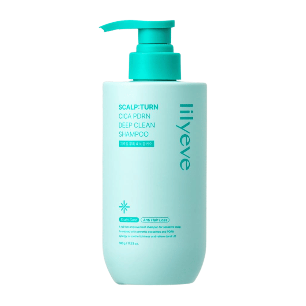 LILYEVE Scalp:Turn Cica PDRN Deep Clean Shampoo – syväpuhdistava shampoo Cican, PDRN ja eksosomien kanssa, jotka hoitavat hiuspohjaa ja edistävät terveempiä hiuksia.