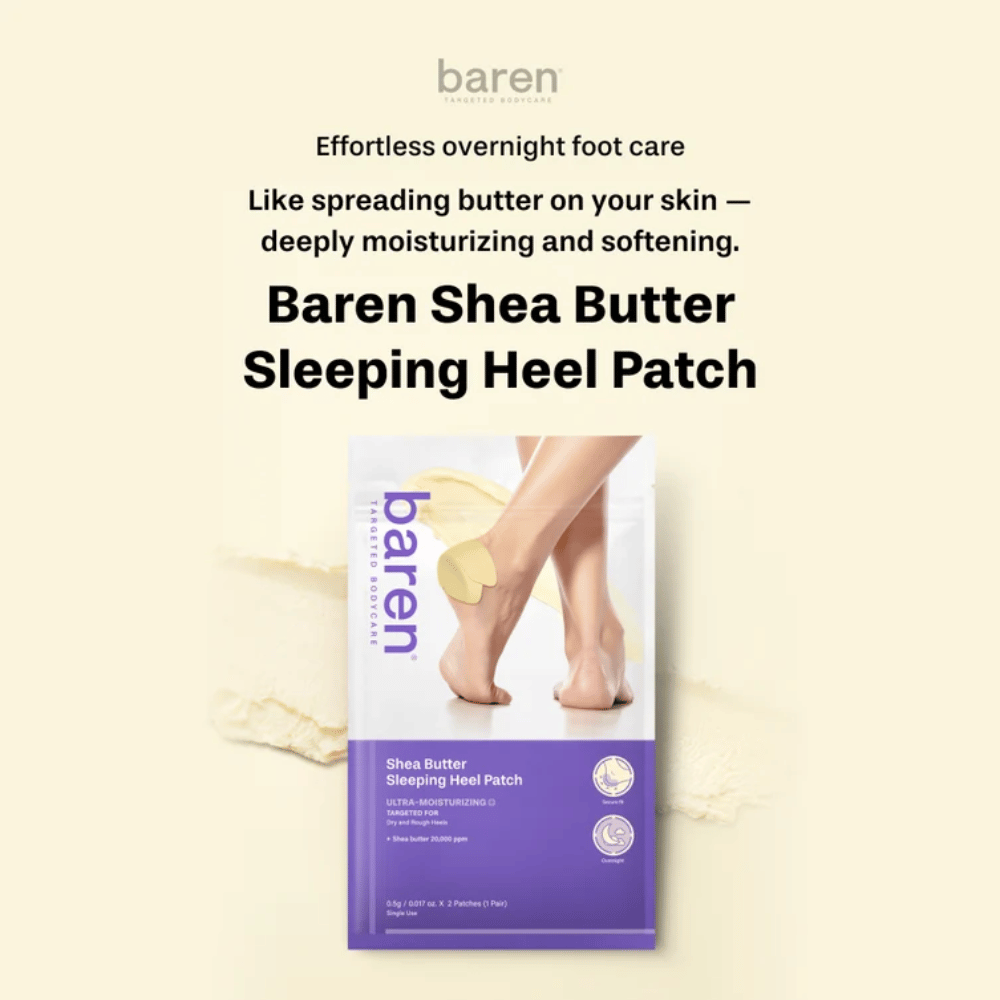 BAREN Shea Butter Sleeping Heel Patch – kosteuttava yöhoito sheavoilla kuiville kantapäille