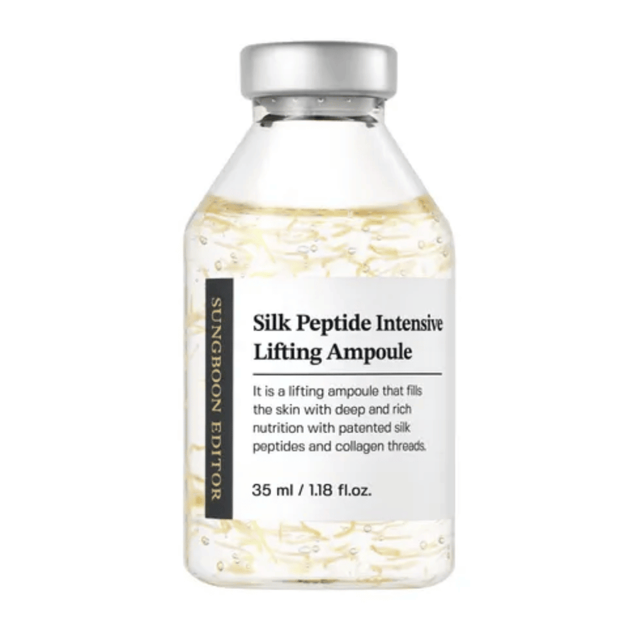SUNGBOON EDITOR Silk Peptide Intensive Lifting Ampoule 35 ml kasvoseerumi kollageenilla ja peptideillä anti-age-vaikutukseen, kiinteämmälle iholle ja parantuneelle ihon rakenteelle.