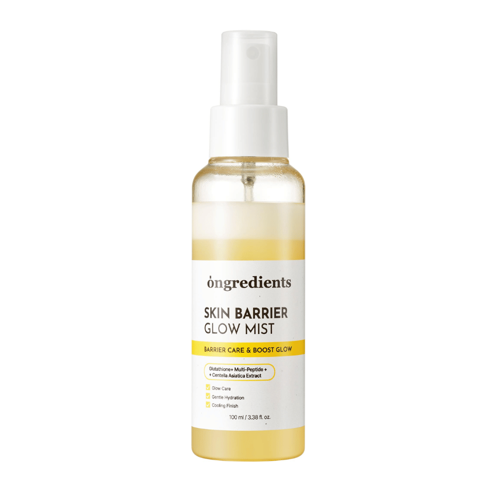 Ongredients Skin Barrier Glow Mist kaksifaasinen kasvosuihke, joka kosteuttaa ihoa, vahvistaa ihon suojakerrosta ja antaa luonnollista hehkua.