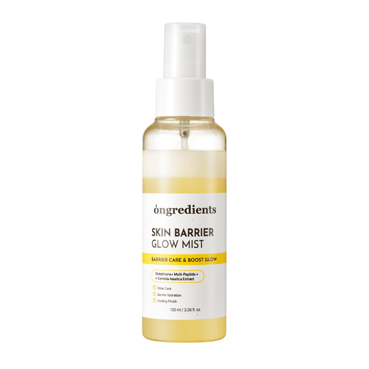Ongredients Skin Barrier Glow Mist kaksifaasinen kasvosuihke, joka kosteuttaa ihoa, vahvistaa ihon suojakerrosta ja antaa luonnollista hehkua.