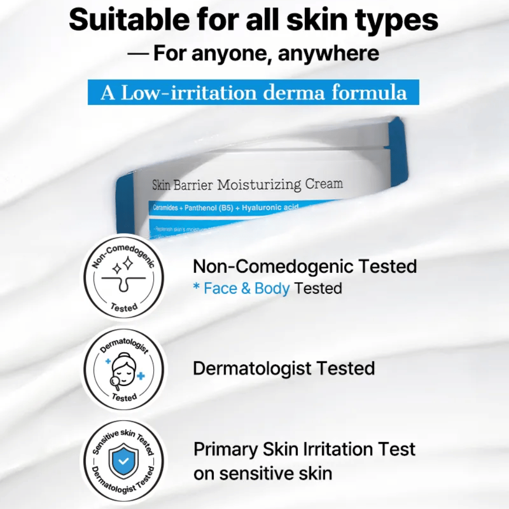 COSRX Skin Barrier Moisturizing Cream – dermatologisesti testattu, ei-komedogeeninen koostumus herkälle iholle.