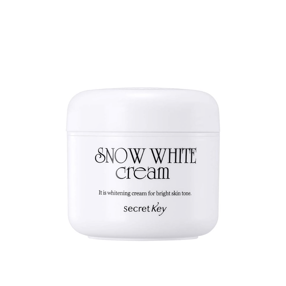 Tuotekuva Secret Key Snow White Cream valkoisessa purkissa mustalla tekstillä valkoista taustaa vasten.