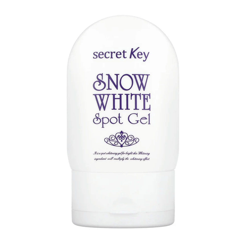 Tuotekuva Secret Key Snow White Spot Gel valkoisessa pakkauksessa, jossa on violetti teksti.
