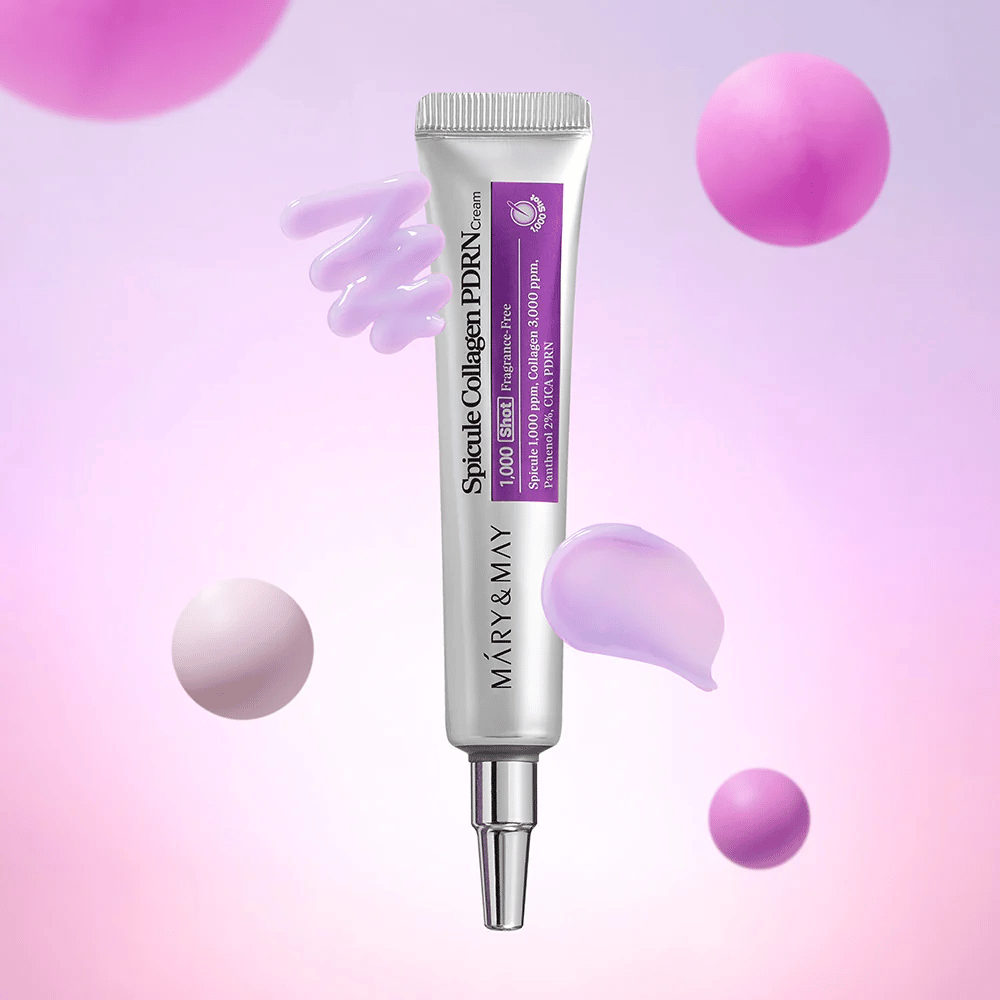 Mary & May Spicule Collagen PDRN Cream voidekoostumuksella, edistynyt korealainen ihonhoito, joka stimuloi solujen uudistumista ja antaa kiinteämmän ihon.