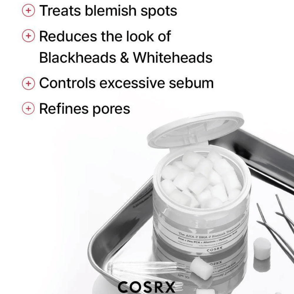 COSRX AHA 2 BHA 2 Blemish Treatment on tehokas aknen hoidossa, vähentää mustapäiden ja valkopäiden näkyvyyttä, hallitsee liiallista talia ja hienontaa ihohuokosia. Täydellinen kirkkaammalle iholle.