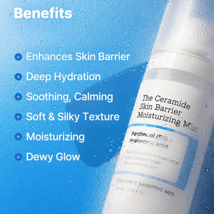 COSRX Ceramide Skin Barrier Mist – ger djup återfuktning, lugnar huden och ger en mjuk, silkeslen finish.