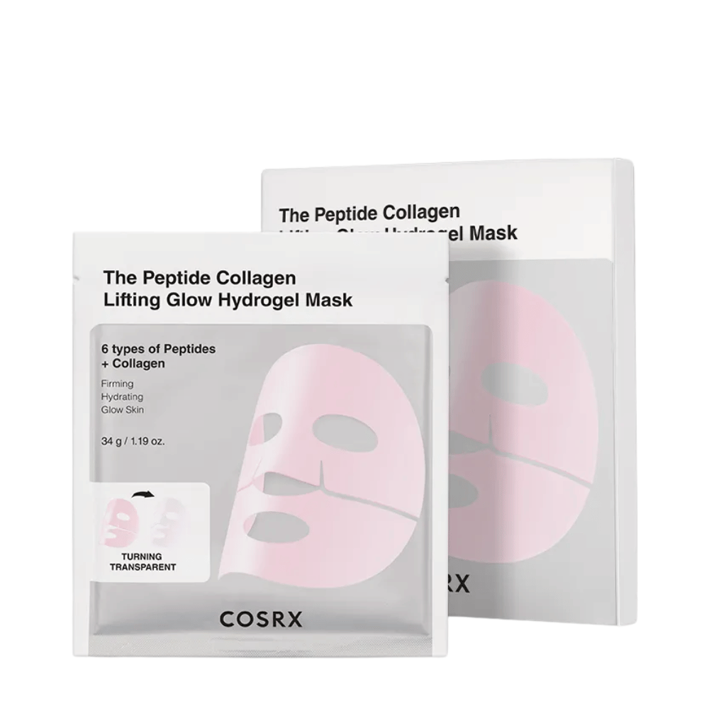 Produktikuva COSRX Peptide Collagen Lifting Glow Hydrogel Maskista – kiinteyttävä ja kosteuttava kasvonaamio peptideillä ja kollageenilla.