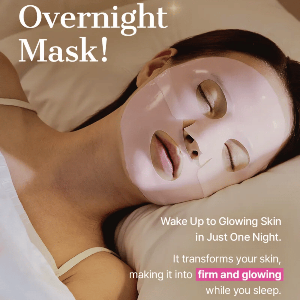 COSRX Peptide Collagen Hydrogel Mask använd som nattmask – återfuktar, stramar upp och ger lyster under natten.