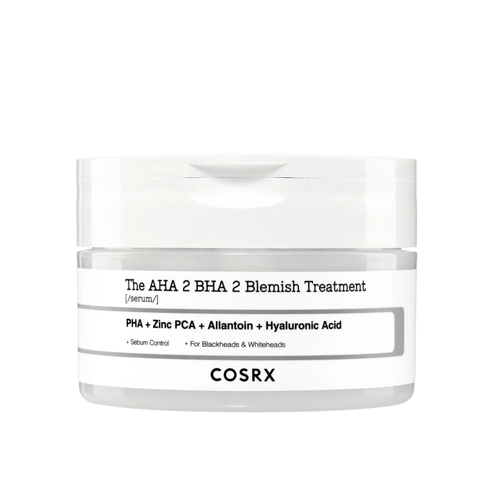 COSRX AHA 2 BHA 2 Blemish Treatment, seerumi, jossa on PHA:ta, sinkki PCA:ta, allantoiinia ja hyaluronihappoa. Suunniteltu talintuotannon hallintaan ja mustapäiden sekä valkopäiden ehkäisyyn. Täydellinen parantamaan ihon kirkkautta.