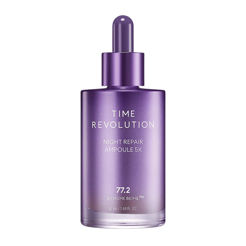 5. MISSHA Time Revolution Night Repair Ampoule 5X 50 ml – tiivistetty yöampulli violetissa lasipullossa pipetillä