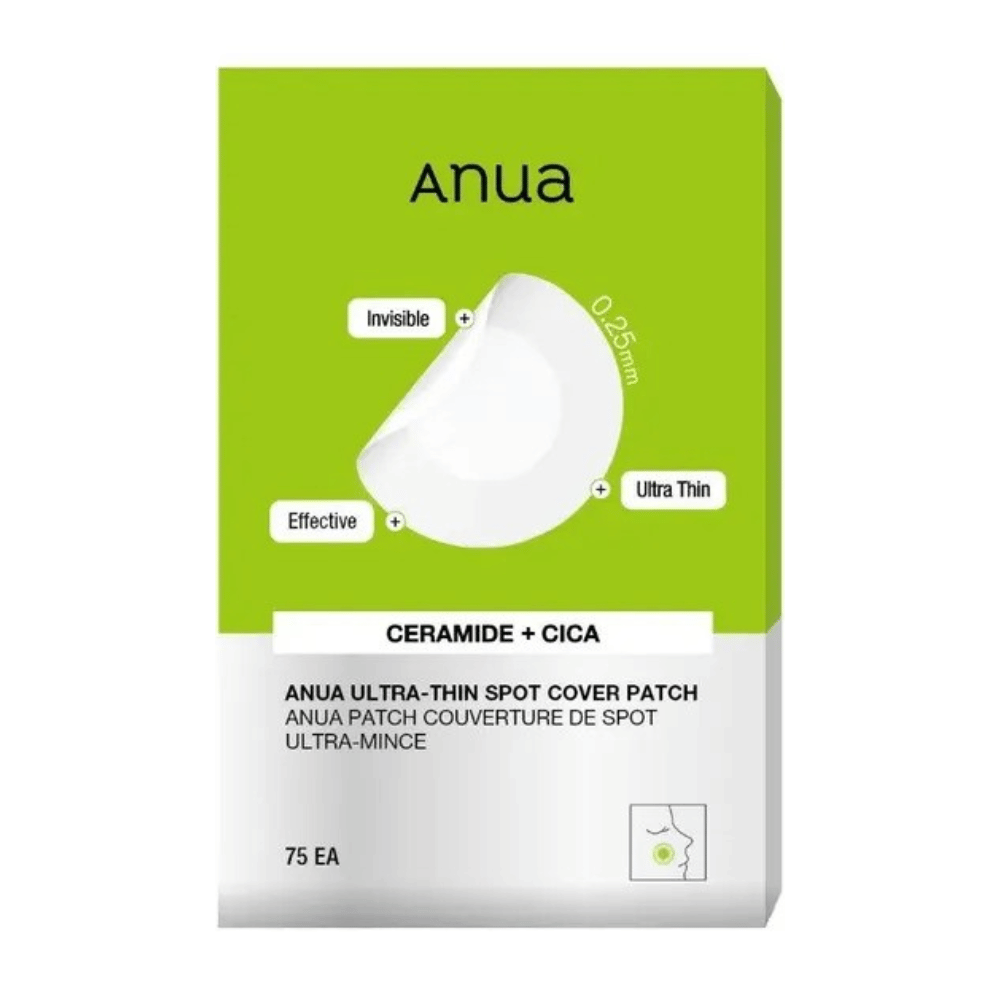 Anua Ultra-Thin Spot Cover Patch on ultravioletti ja näkymätön täplähoito, joka sisältää keramideja ja Cicaa. Tehokas rauhoittamaan ärtynyttä ihoa ja suojaamaan saasteilta. Täydellinen huomaamattomaan käyttöön päivin ja öin!