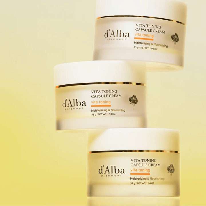 d’Alba Vita Toning Capsule Cream tuotekuva – korealainen kasvovoide vitamiinikapseleilla, jotka auttavat parantamaan ihon hehkua ja kimmoisuutta.
