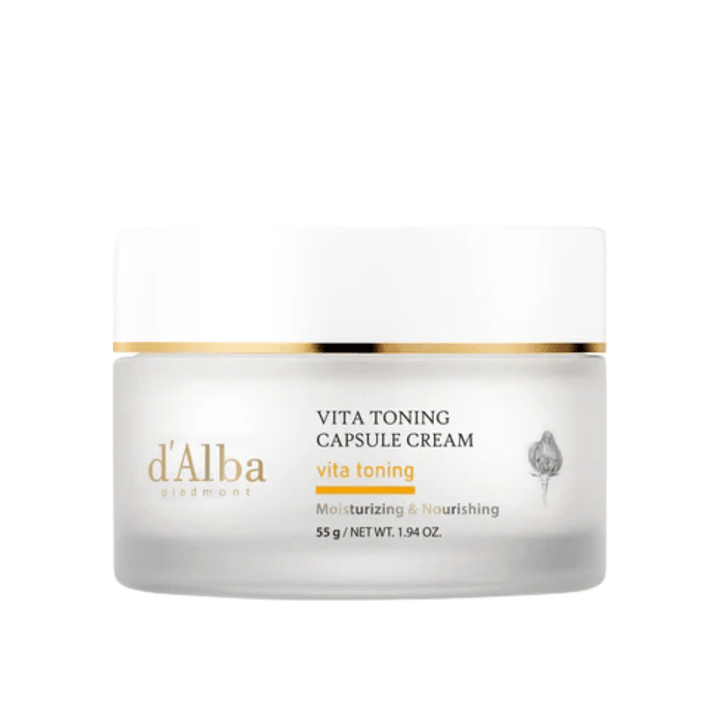 d’Alba Vita Toning Capsule Cream kasvovoide – korealainen hehkovoide, jossa on vitamiinikapseleita, jotka auttavat kosteuttamaan ihoa ja antavat tasaisemman, säteilevämmän ihon sävyn.