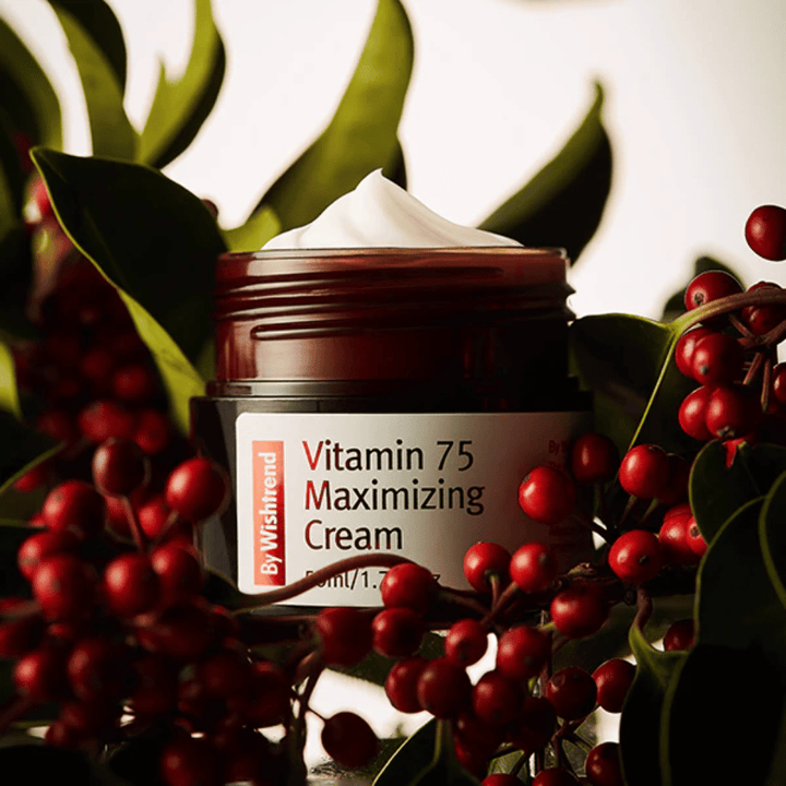 By Wishtrend Vitamin 75 Maximizing Cream tyrniuute, joka sisältää runsaasti vitamiineja, antaa hehkua, kosteuttaa ihoa ja parantaa ihon kirkkautta.