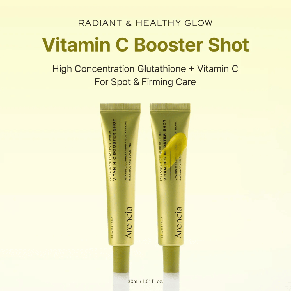 Arencia Vitamin C Booster Shot säteilevä hehku – C-vitamiiniseerumi, jossa on glutationia, joka antaa hehkua, tasaisemman ihonsävyn ja kiinteämmän ihon