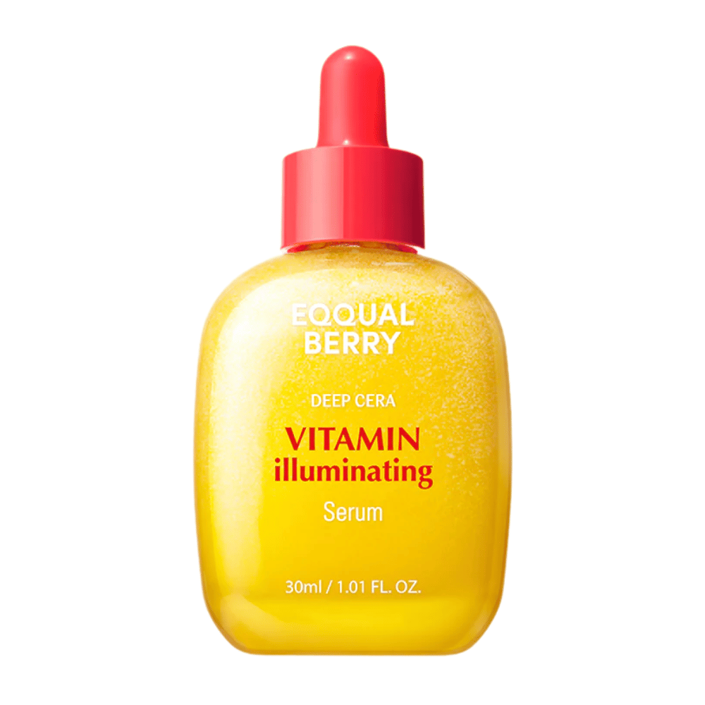 Equal Berry Vitamin Illuminating Serum keltaisessa hohtavassa pullossa, jossa on punainen pipetti. Antaa hehkua ja ravintoa säteilevälle iholle.