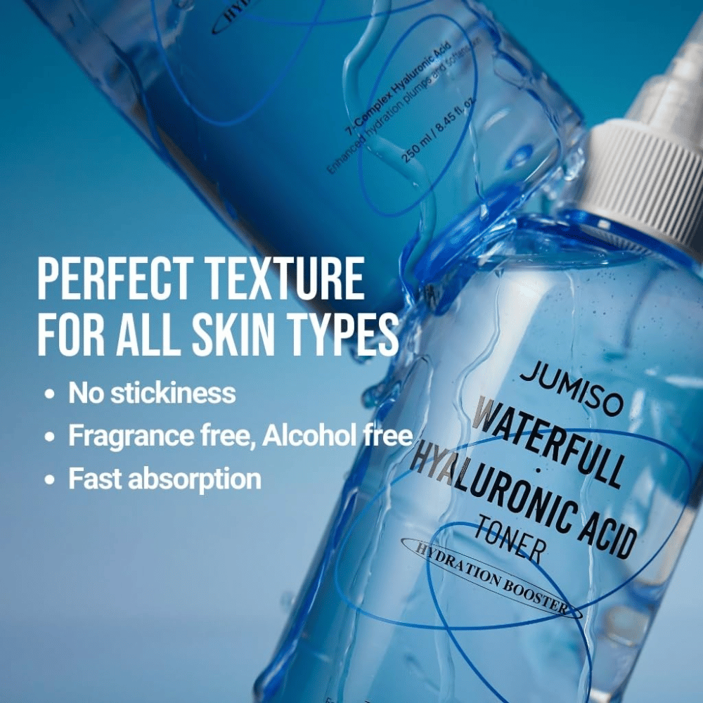 Jumiso Waterfull Hyaluronic Acid Toner – kosteuttava hyaluronihappo toner ilman hajusteita ja alkoholia, nopeasti imeytyvä kasvovesi kaikille ihotyypeille