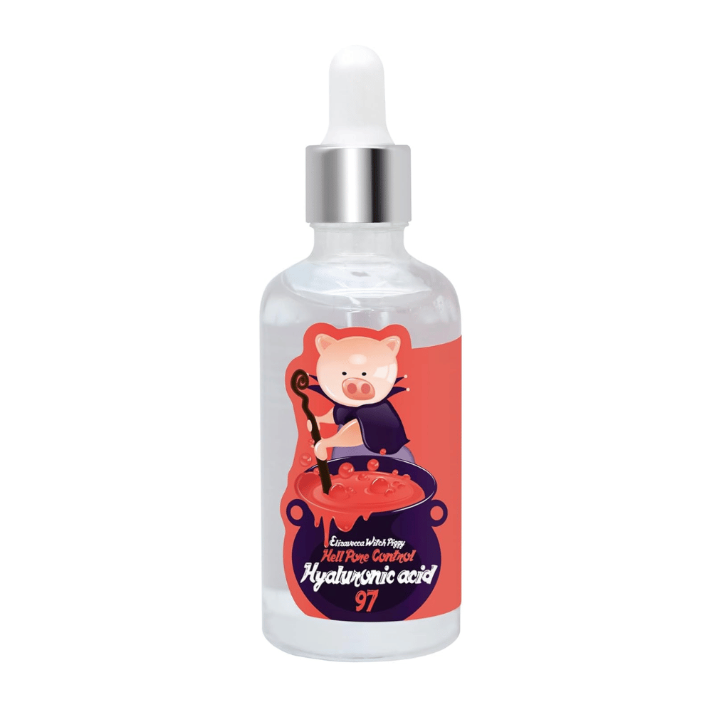 Elizavecca Witch Piggy Hell Pore Control Hyaluronic Acid 97 – tiivistetty hyaluronihappo-seerumi, joka vahvistaa ihon suojakerrosta ja antaa pitkäkestoista kosteutusta.