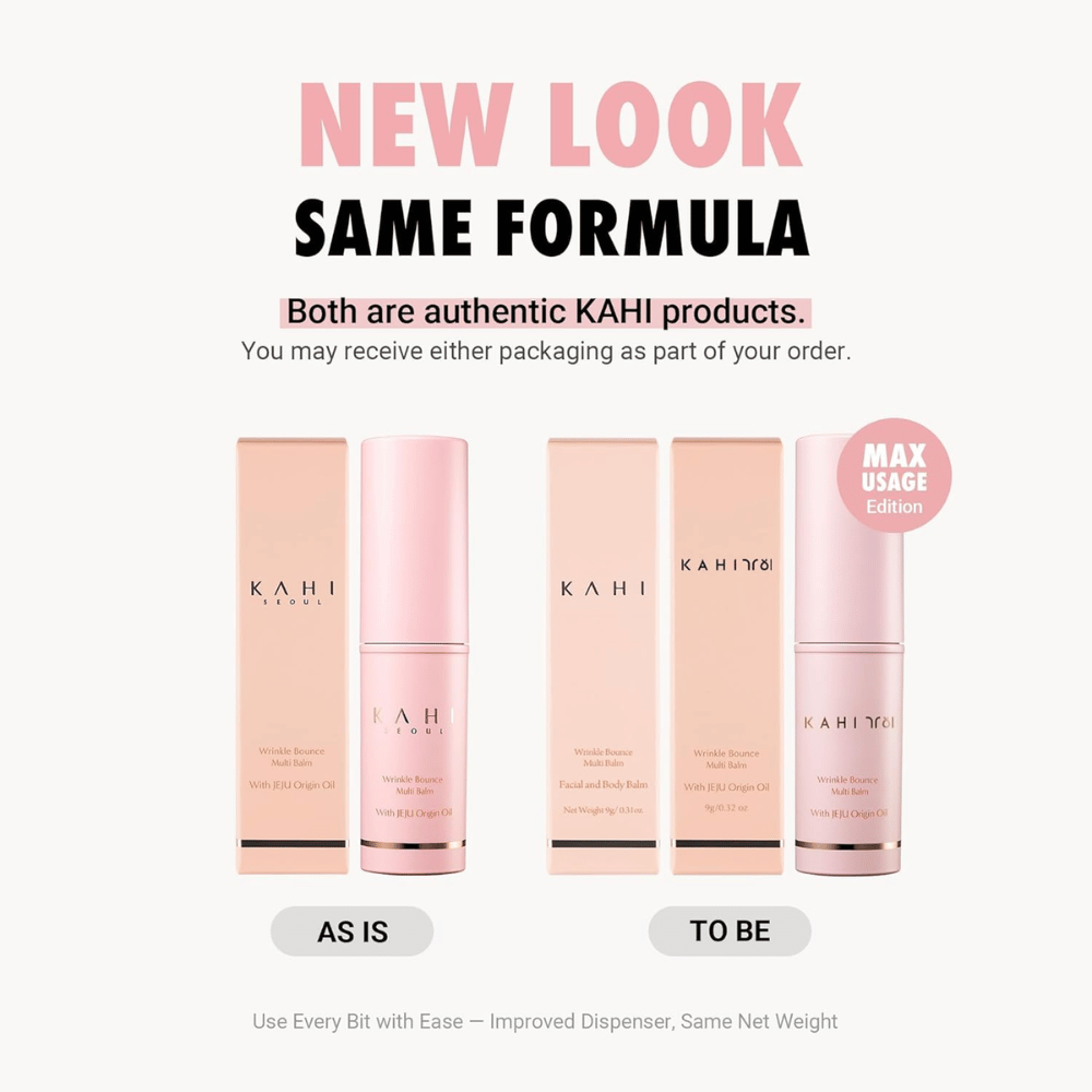 KAHI Wrinkle Bounce Multi Balm – uusi muotoilu samalla kaavalla, monitoiminen balsamistick Jeju Origin Oililla kosteutetulle ja kiinteämmälle iholle.