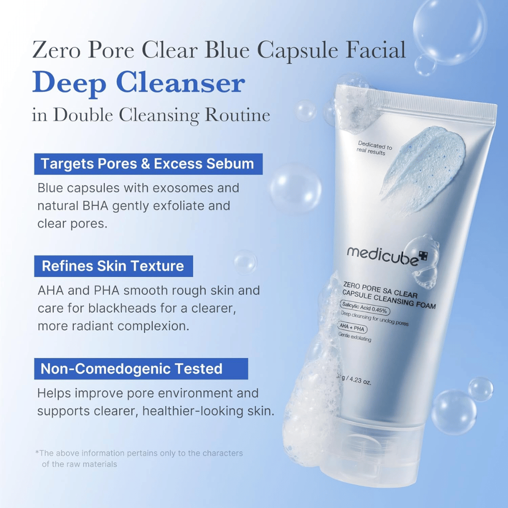 Medicube Zero Pore SA Clear Capsule Cleansing Foam – syväpuhdistava kasvojen puhdistusaine, joka tasapainottaa talia ja parantaa ihon rakennetta.