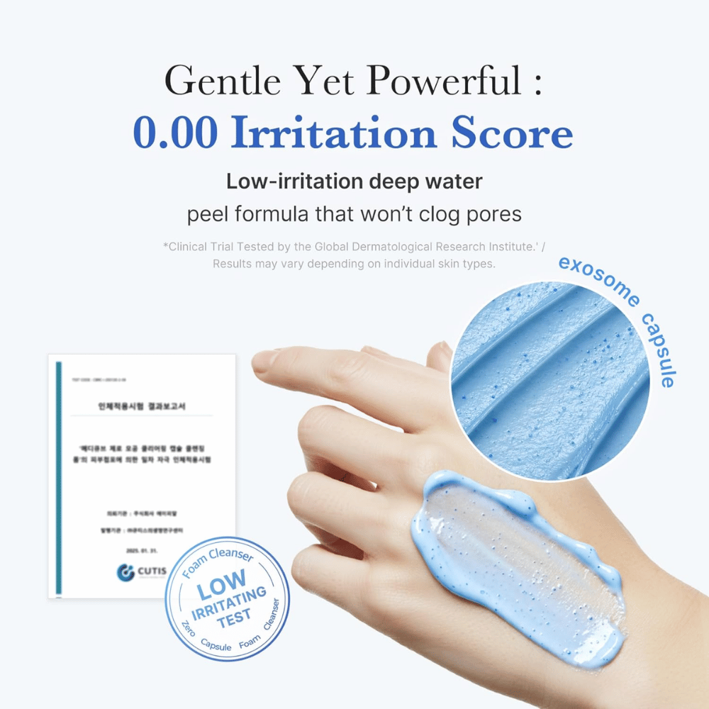 Medicube Zero Pore SA Clear Capsule Cleansing Foam – vähä-ärsyttävä puhdistus sinisillä kapseleilla, jotka kuorivat ihoa hellävaraisesti ja puhdistavat huokoset syvältä.