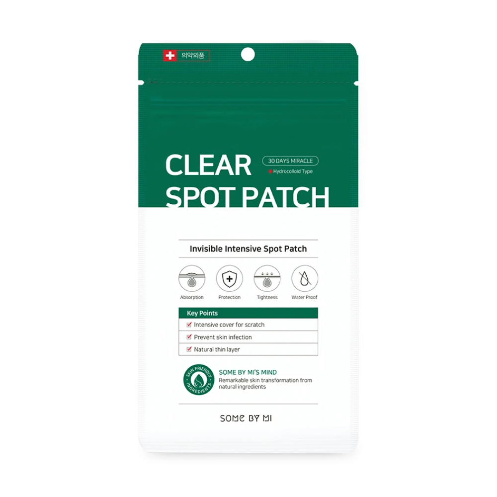 Valkoinen Some By Mi 30 Days Miracle Clear Spot Patch (18 kpl) aknelle, jolla on kyky imeä haavanestettä.