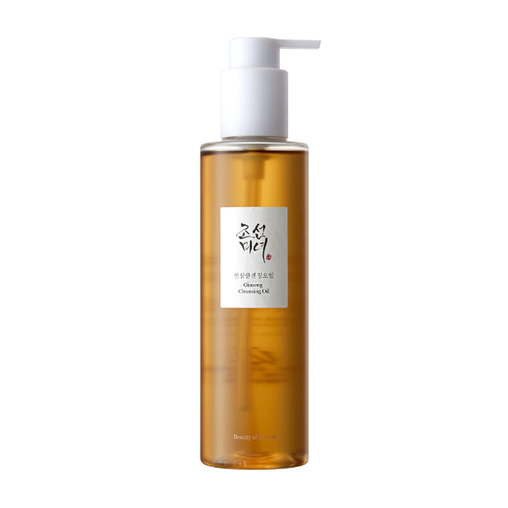 210 ml:n pullo Beauty of Joseon Ginseng Cleansing Oil valkoisella taustalla, sisältäen ginseng-siemenöljyä.