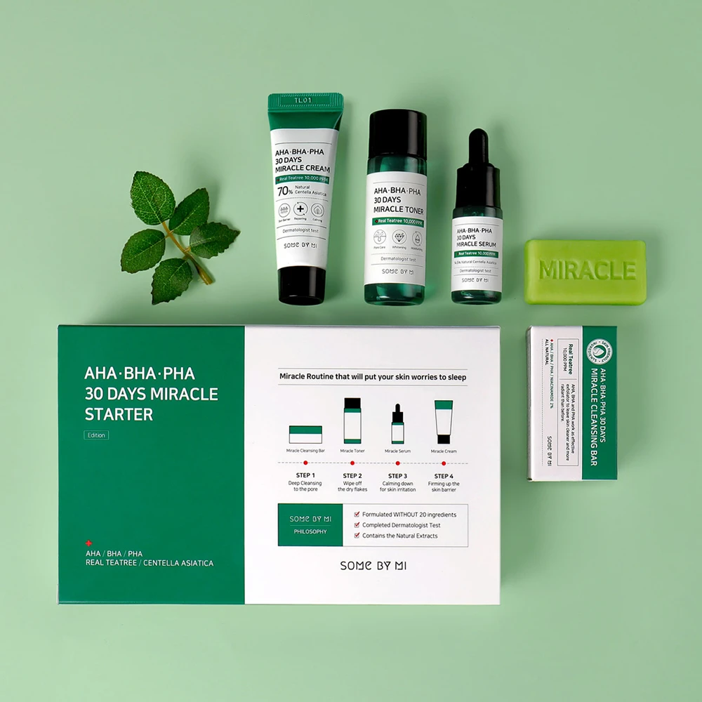 SOME BY MI:n AHA, BHA, PHA 30 Days Miracle Starter Limited Set on K-beauty korealainen ihonhoito Tea Tree:lla ja AHA BHA PHA:lla.