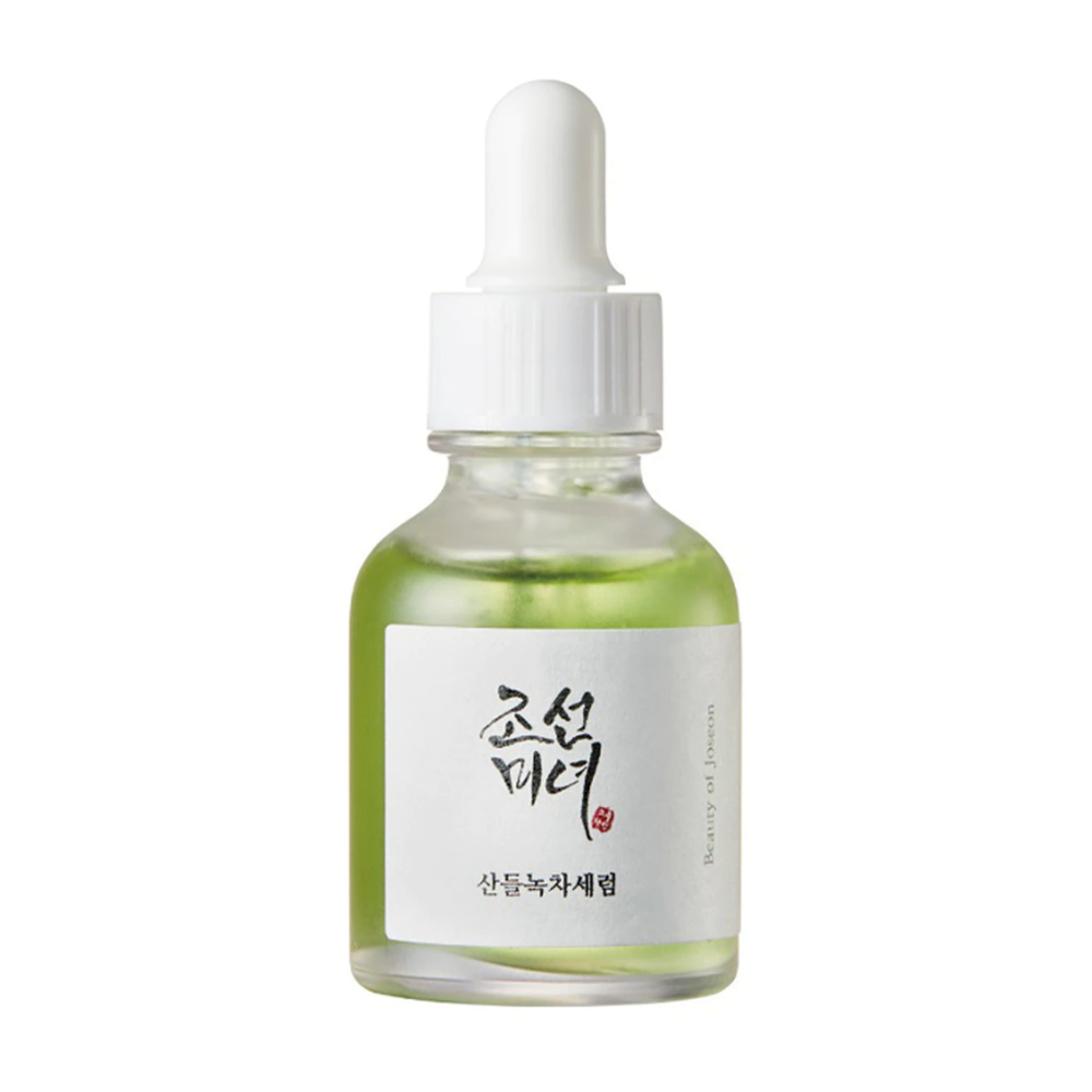 Pullo Beauty of Joseon Calming Serum 30ml valkoisella taustalla panthenolin kanssa.